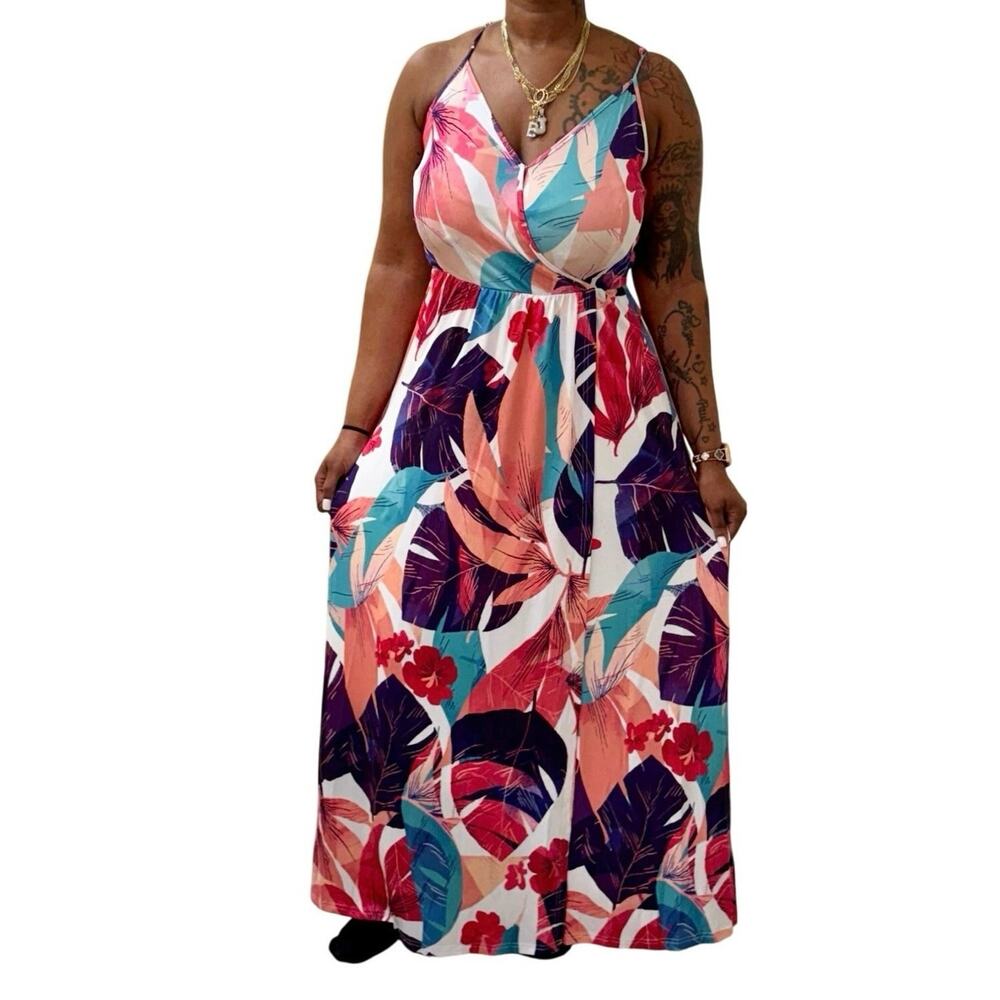 ININ Maxi dress Multi Color Floral Sleeveless Beach Party wedding women’s L NWT